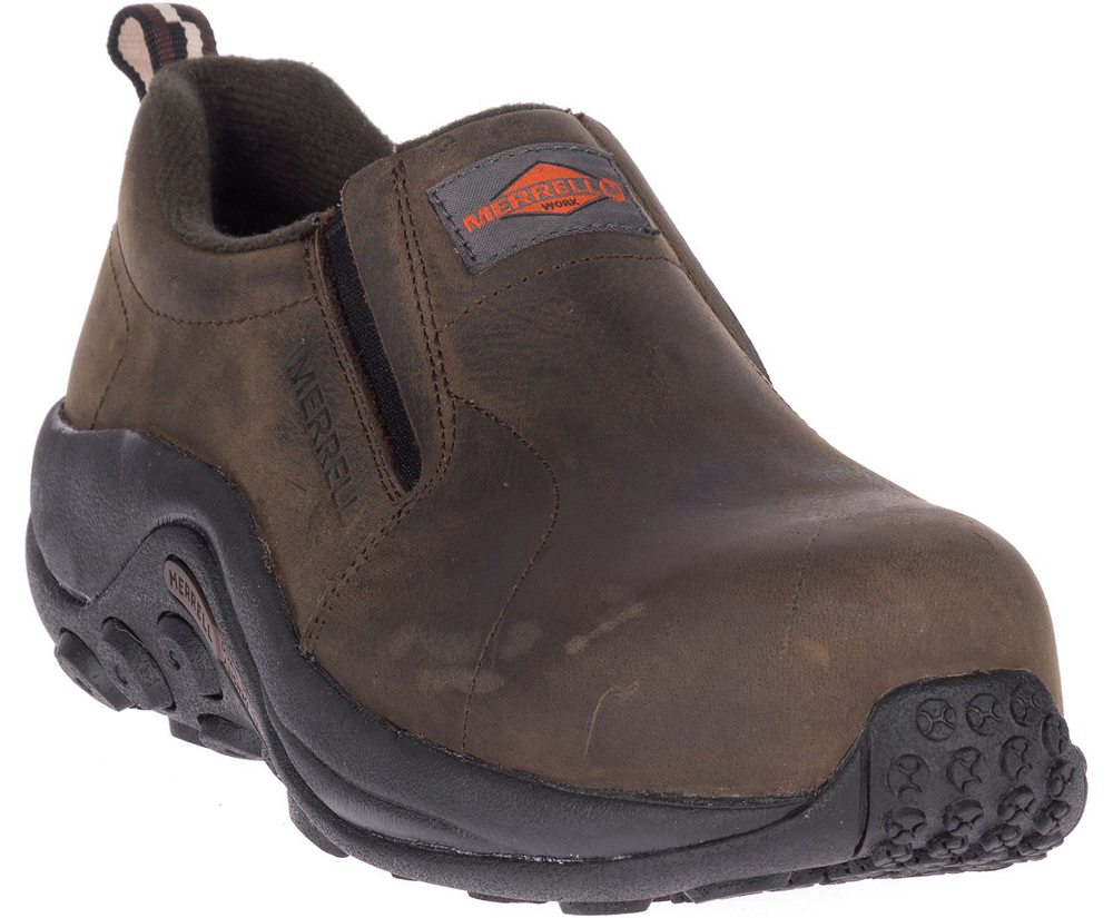Merrell Slip Ons Brown - Jungle Moc Leather Comp Toe Work - Womens 98OGUCAJF